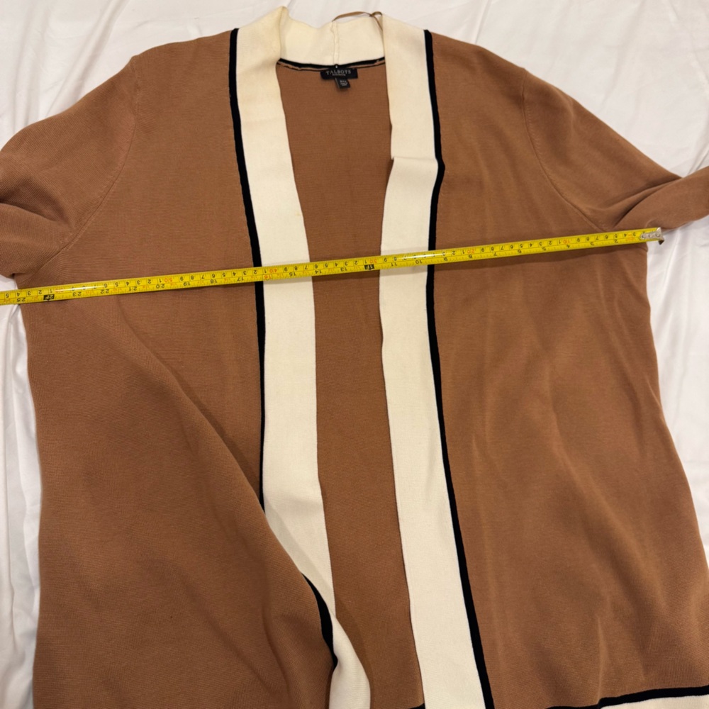 Talbots Open Front Cardigan 2XP Plus Petite Brown White Colorblock Cotton Rayon - Picture 9 of 9